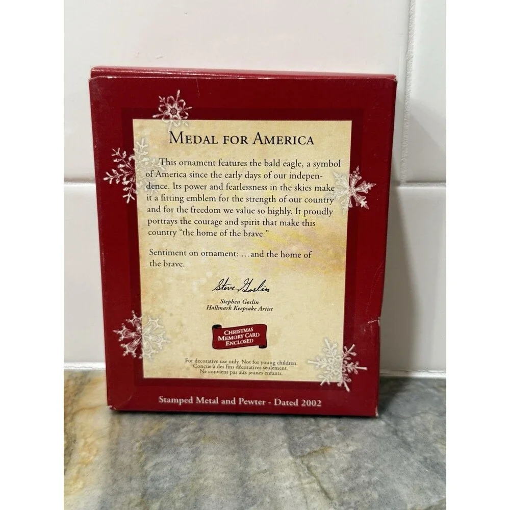 Hallmark Medal for America Keepsake Ornament Christmas 2002 Metal Pewter New,Box